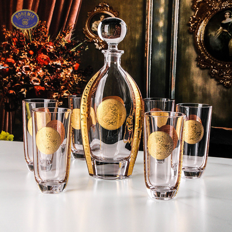 bohemia捷克波希米亚金头像水晶玻璃酒具套装7件套威士忌洋酒杯