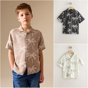 英国Next正品亲子装 26春夏季新品 男童大男孩帅气亚麻衬衫