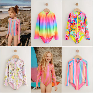 大女孩女童长袖 英国Next正品 新品 26春夏季 连体游泳衣 亲子装