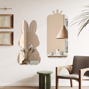 软镜子贴墙自粘创意图案全身穿衣镜亚克力化妆浴室镜片高清免打孔