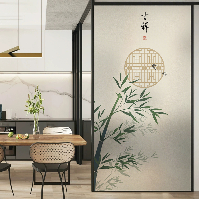 中国风中式原创浴室磨砂玻璃贴纸