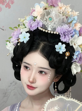 洛神莲花3D白树脂汉服拍照道具配饰仙气头冠摄影写真古风宋制发冠