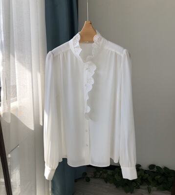 法式文艺浪漫复古蕾丝花边领拼接