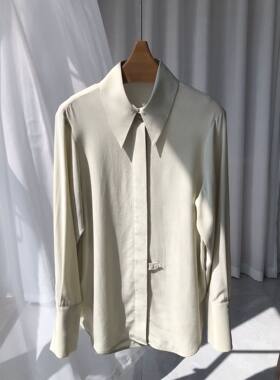 澳洲单尖领砂洗真丝长袖衬衫