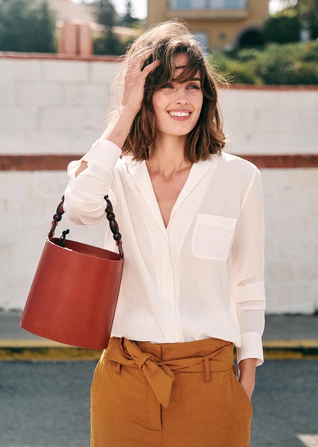 法国单桑蚕丝砂洗简约V领口袋重磅真丝衬衫双绉上衣26春包邮