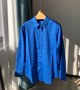 衬衫 型柔韧挺括长袖 2022春季 新 简约克莱因蓝棉衬衫 包邮 通勤宽松版