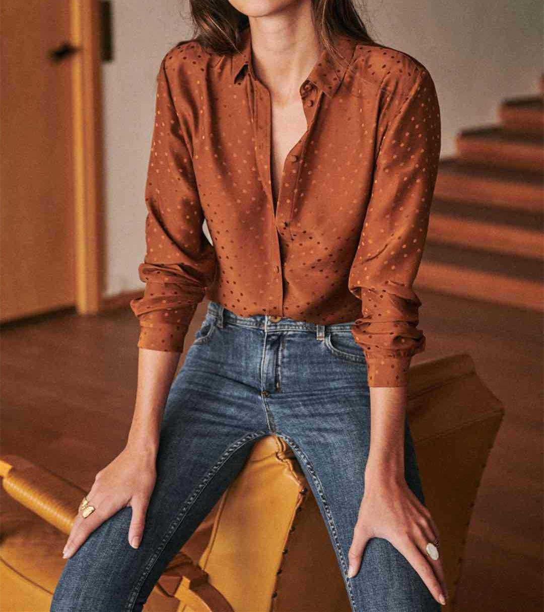 低调奢华感优雅入骨的复古包扣暗纹提花波点真丝衬衫女24春季包邮