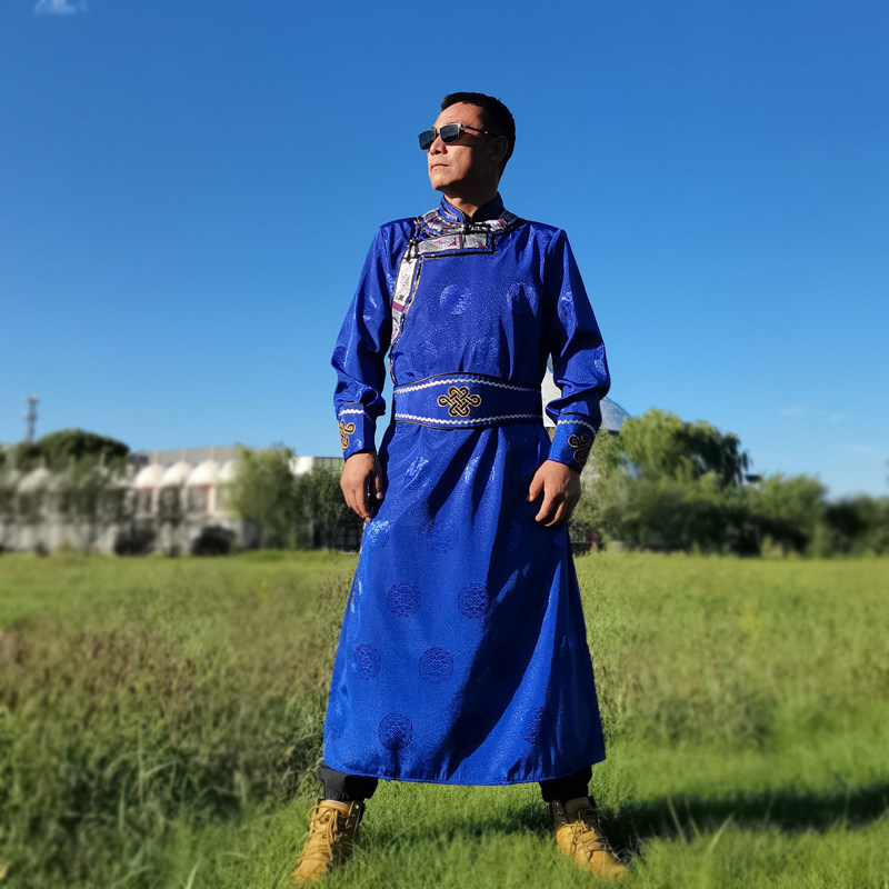 新款蒙古袍男日常生活装蒙古服装表演演出服装传统蒙古族男装长款