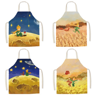 北欧小王子棉麻文艺围裙罩衣厨房家用吃饭围兜可爱做饭围裙画室