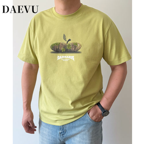 DAEVU大码男装夏季牛油果绿舒适胖子加肥加大男士圆领短袖T恤半袖