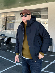 大依无忧冬新款压胶宽松廓版潮胖子加肥加大码男款短款连帽羽绒服