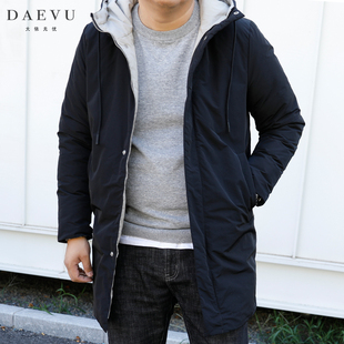 中长款 冬新款 男士 潮胖子大号加肥加大码 连帽羽绒服 撞色简约韩版