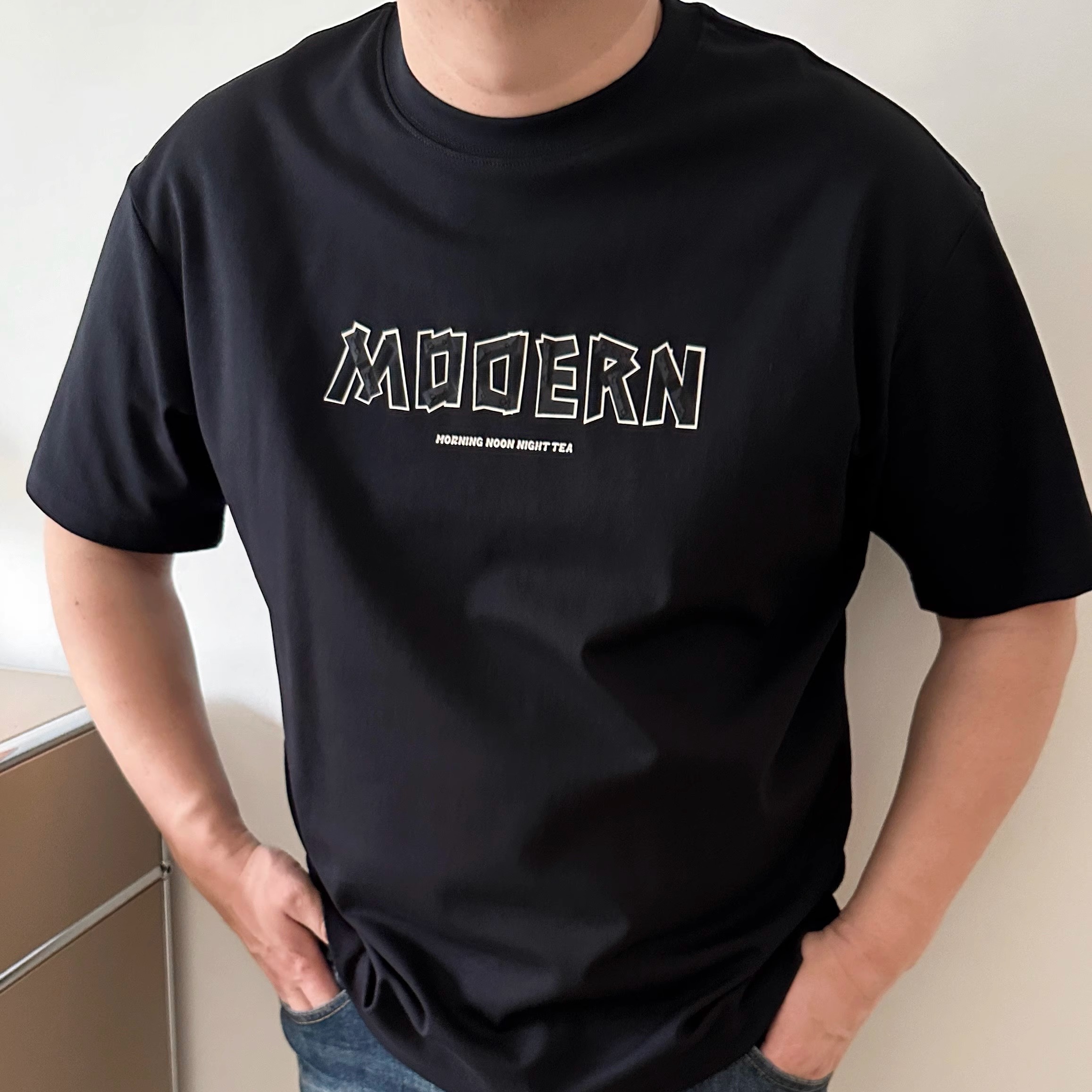 DAEVU夏季大码男装简约字母潮胖子加肥加大圆领男士短袖t恤半袖