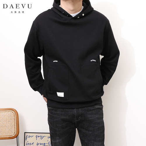 DAEVU春秋新款廓版落肩大号潮胖子加肥加大码男士连帽卫衣帽衫