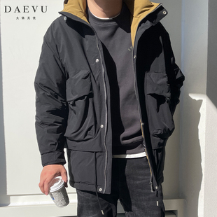 DAEVU冬新款撞色潮胖子大号加肥加大码男士连帽中长款羽绒服外套