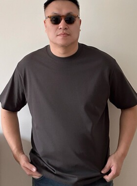 DAEVU大码男装夏季碳灰色打底舒适加肥加大圆领男士短袖t恤半袖