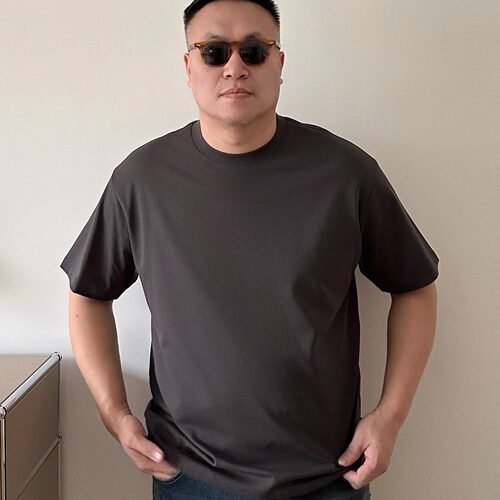 DAEVU大码男装夏季碳灰色打底舒适加肥加大圆领男士短袖t恤半袖
