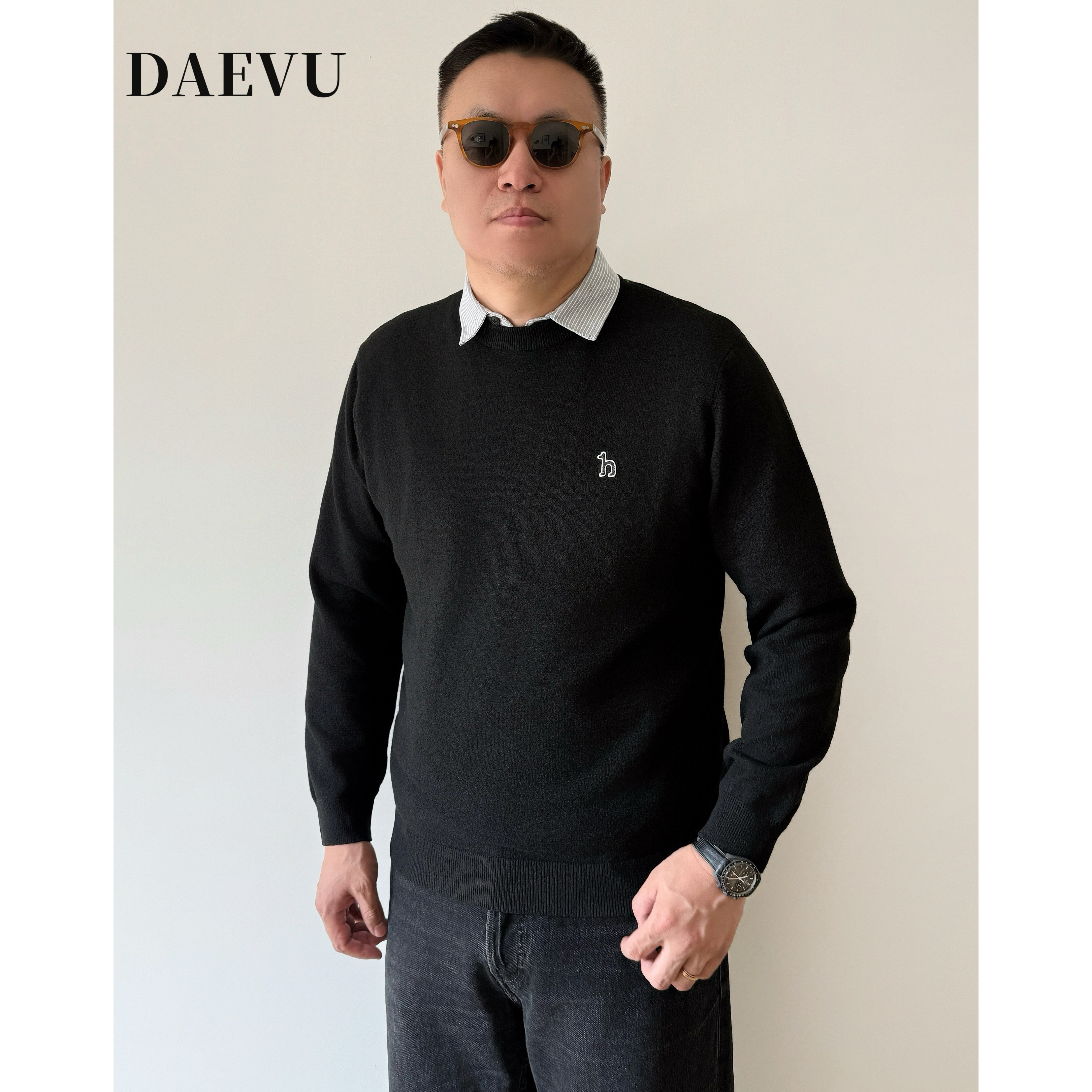 大依无忧大码衬衫领假两件毛衣