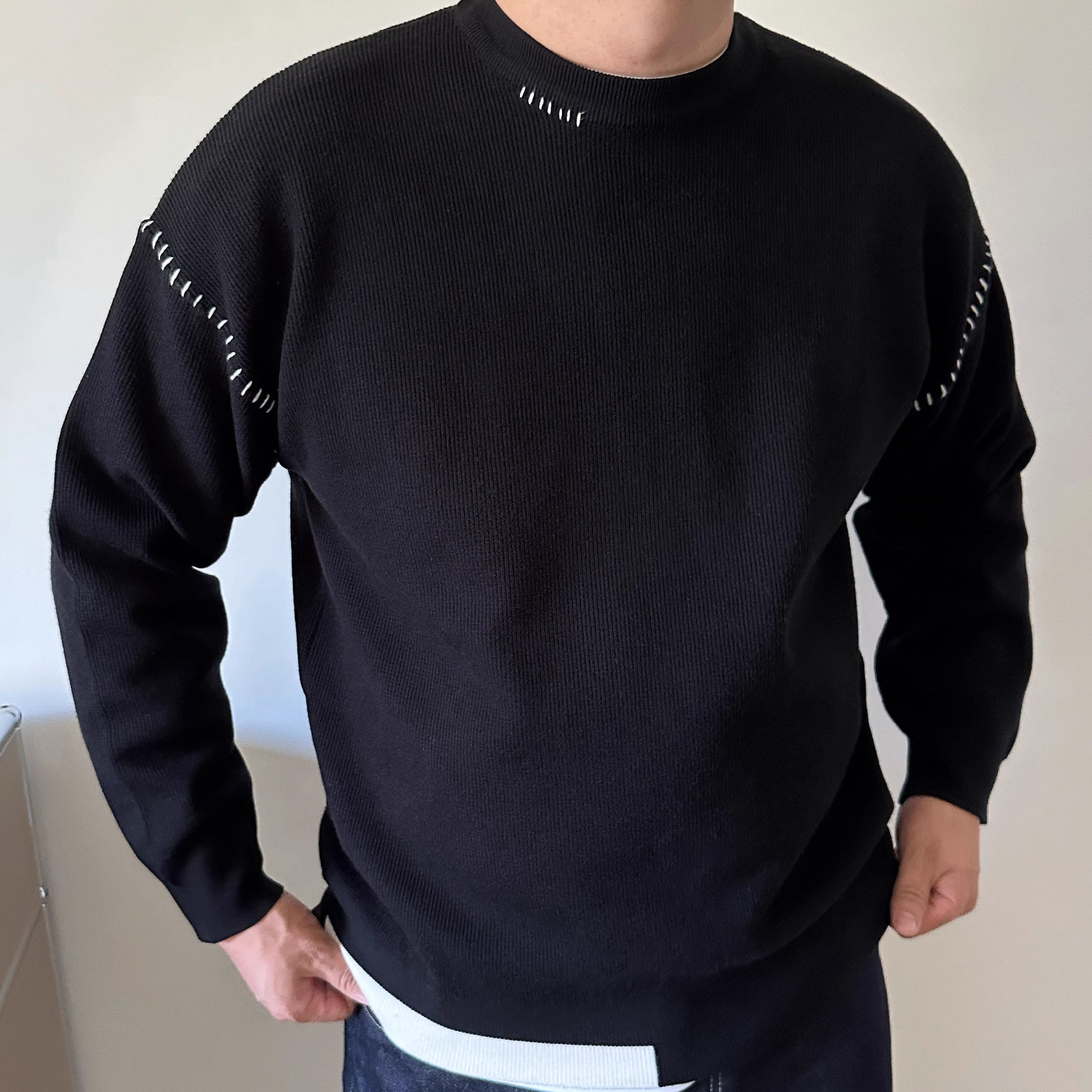 DAEVU加肥加大春秋圆领针织毛衣