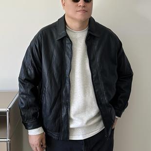 短款 DAEVU大码 胖人外套加肥加大男士 男装 翻领PU皮衣夹克 春秋新款