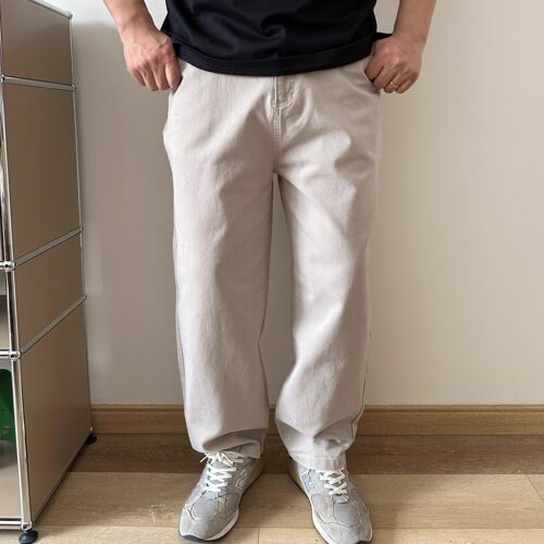 大依无忧大码男装春季新款米白色宽松廓版加肥加大男款牛仔休闲裤