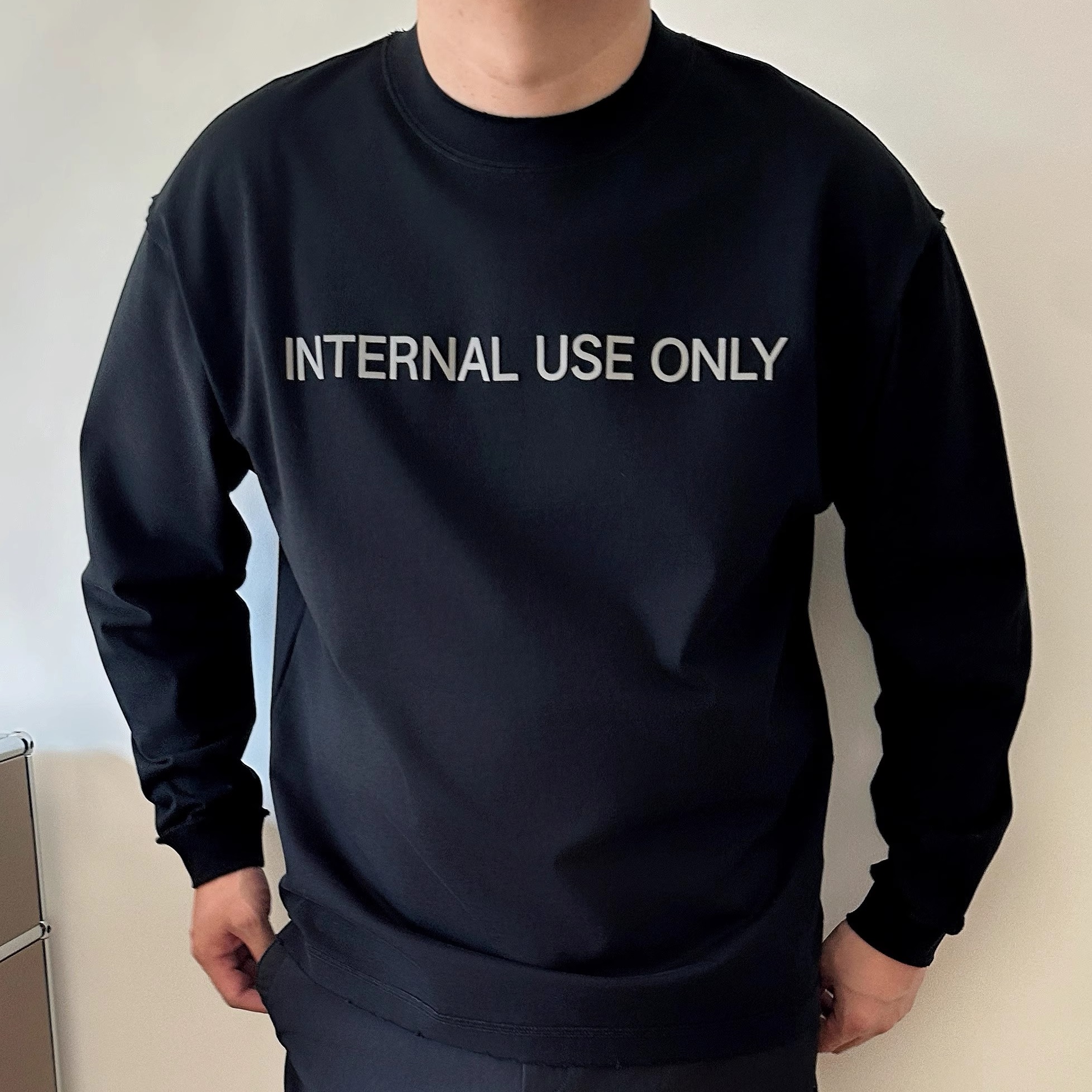 DAEVU大码男装简约重磅廓版打底衫潮胖子加肥加大男款圆领长袖T恤