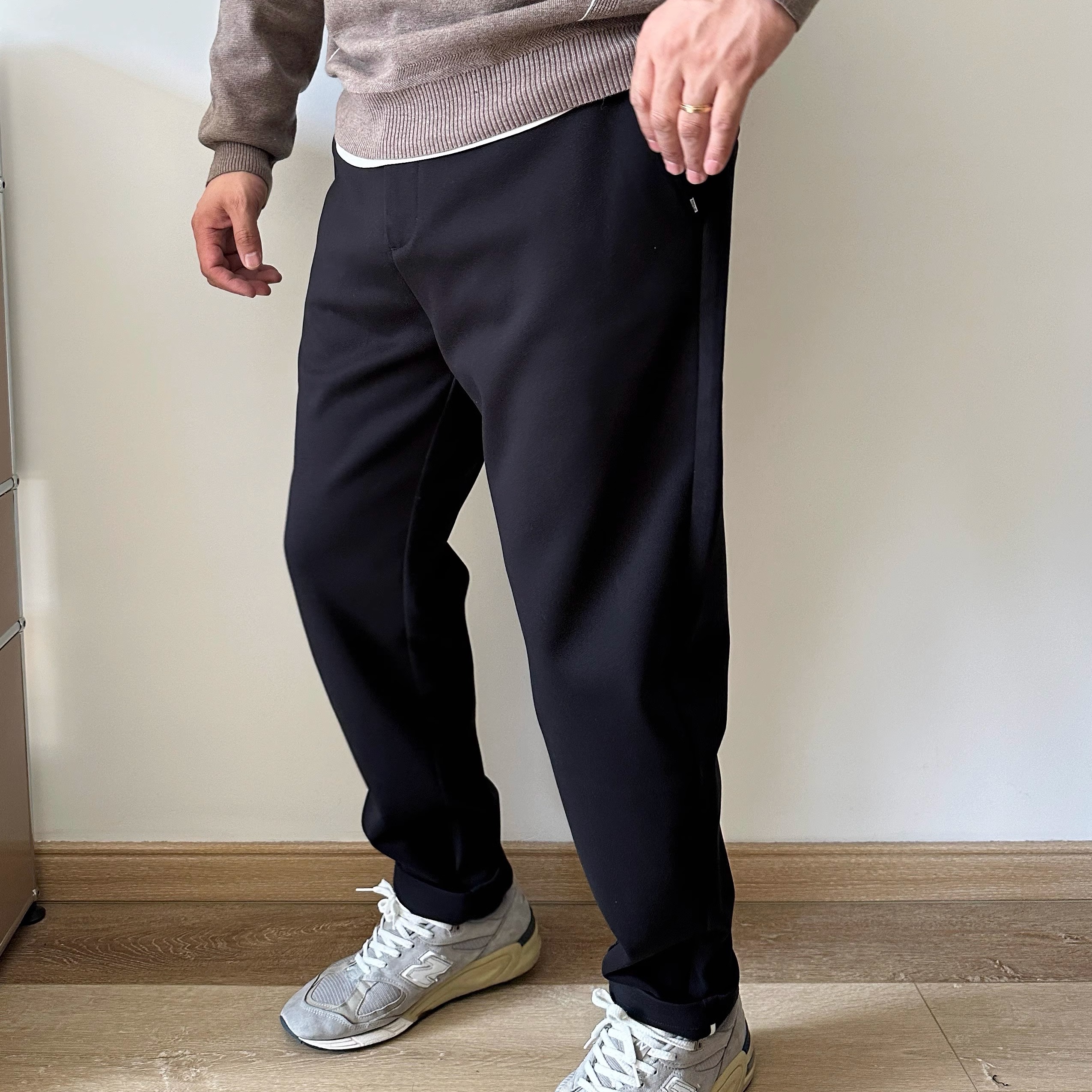 DAEVU大码男装冬季磨毛加厚男裤弹力修身加肥加大男士商务休闲裤