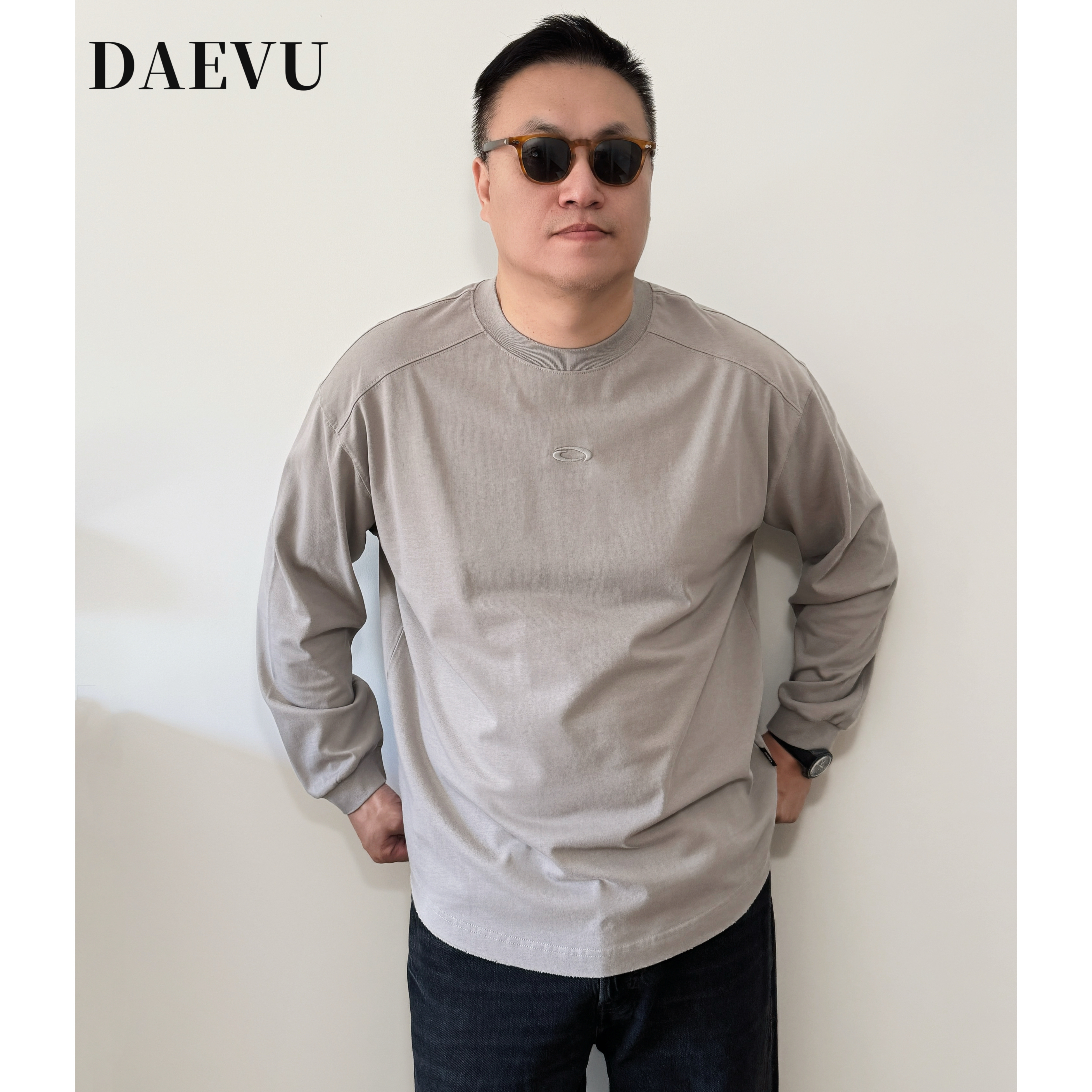 大依无忧大码男装春秋款巴黎灰休闲宽松胖子加肥加大男款长袖T恤