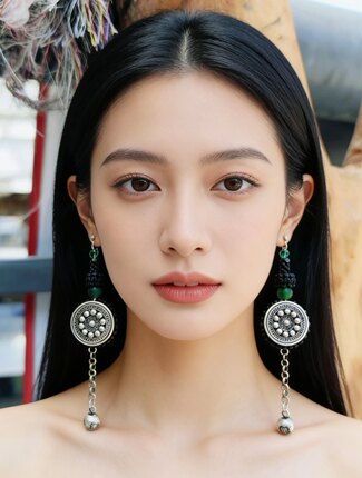 原创设计喜上眉梢花卉人物老苗银耳坠复古手工耳夸张耳饰
