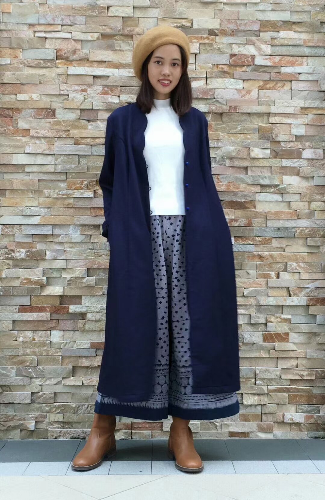 复古文艺麻棉肌理纹女式风衣外套棉衣/棉服