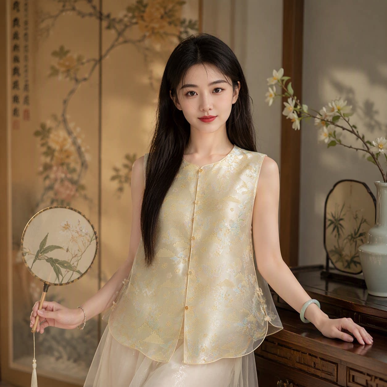 春季印花宽松无袖马甲上衣