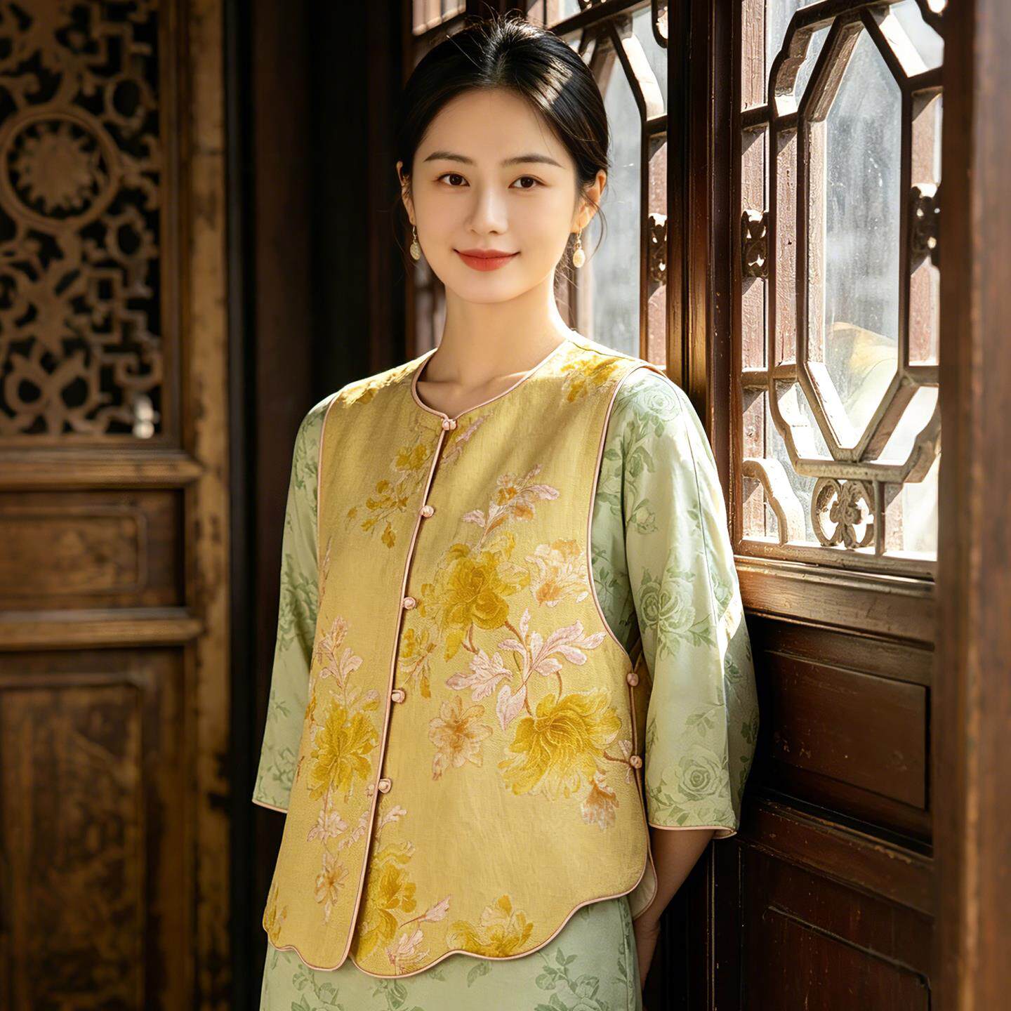 2026春夏复古提花新中式马甲女圆领宽松中国风两面穿背心上衣女装