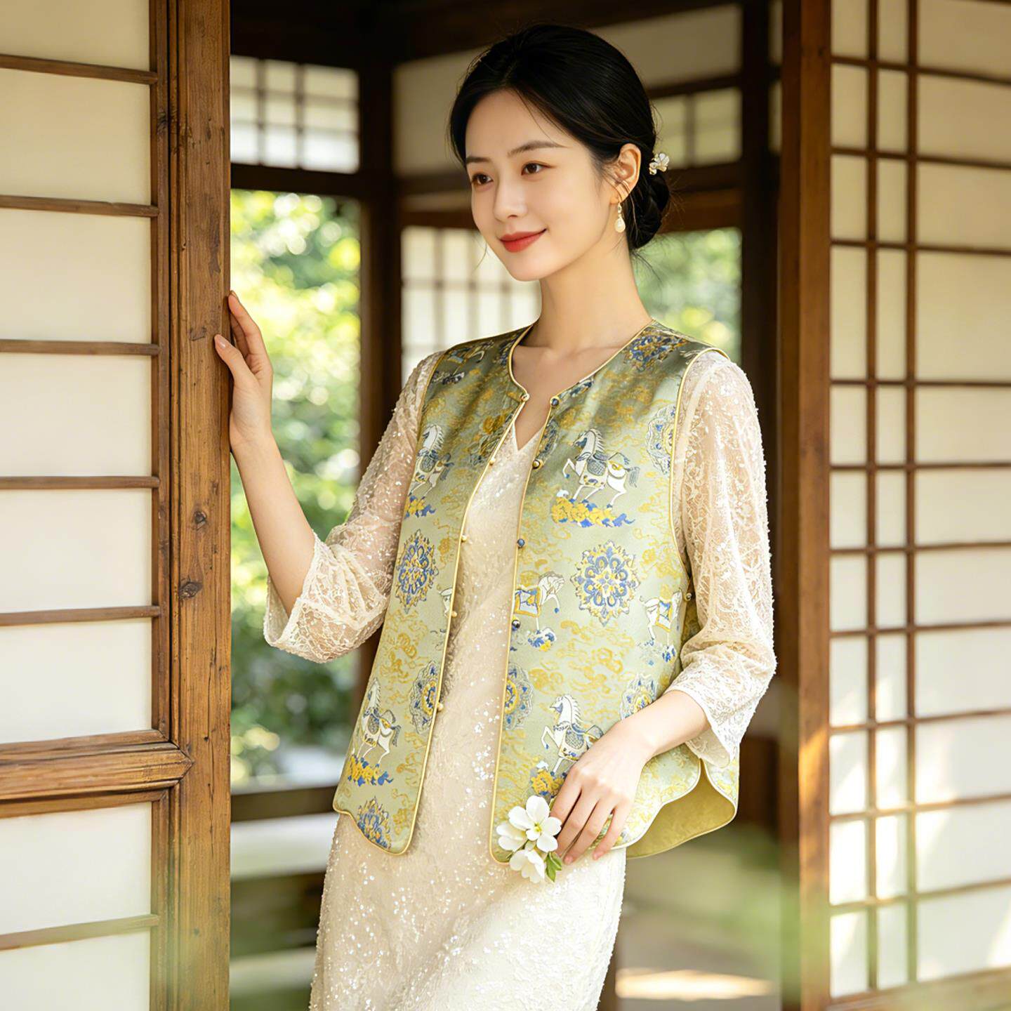 2026春季轻奢新中式提花宋式锦马甲女中国风两面穿背心上衣外套