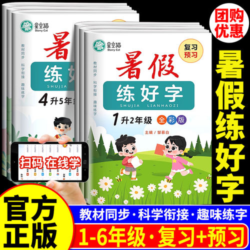 星空猫暑假练好字小学生语文同步字帖一升二升三升四升五升六升七年级临摹写字本无蒙纸升学衔接专项训练复习+预习全彩版视频教学