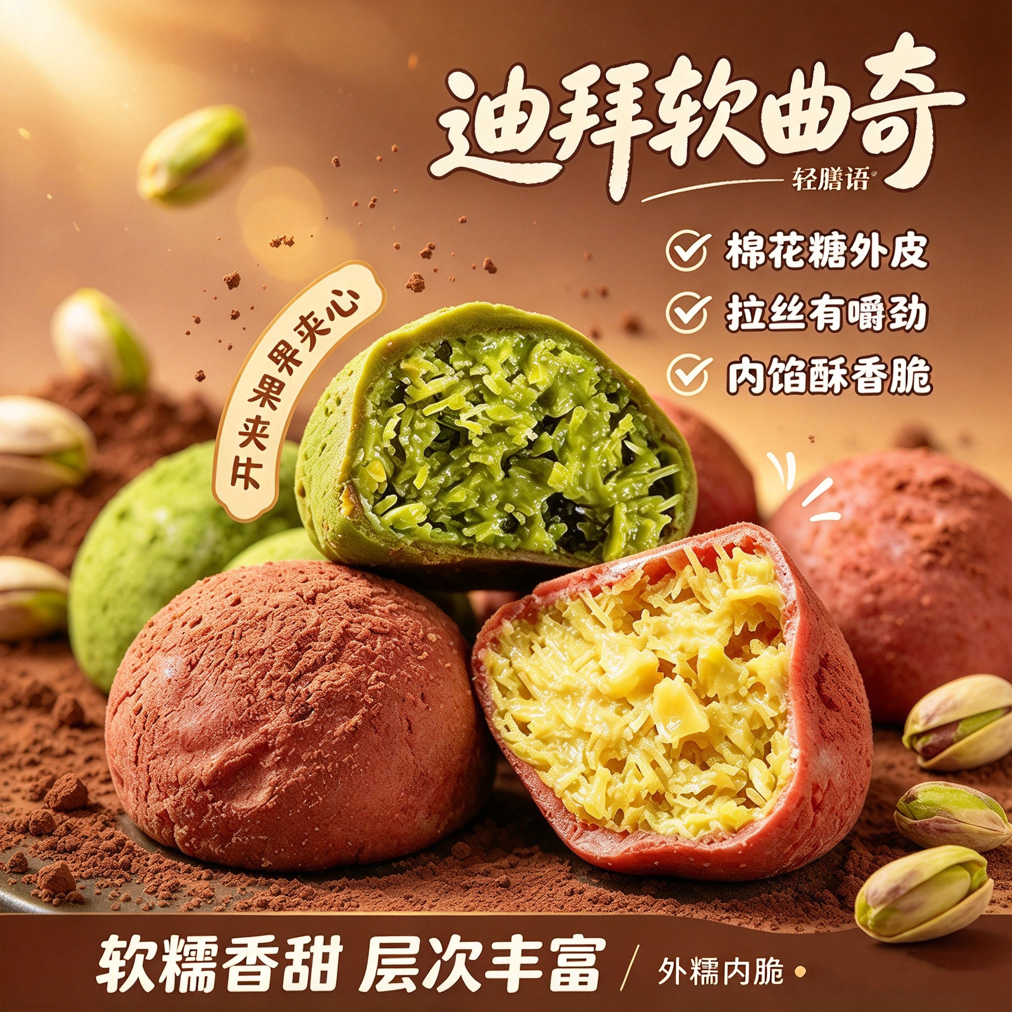 轻膳语迪拜巧克力拉丝夹心曲奇