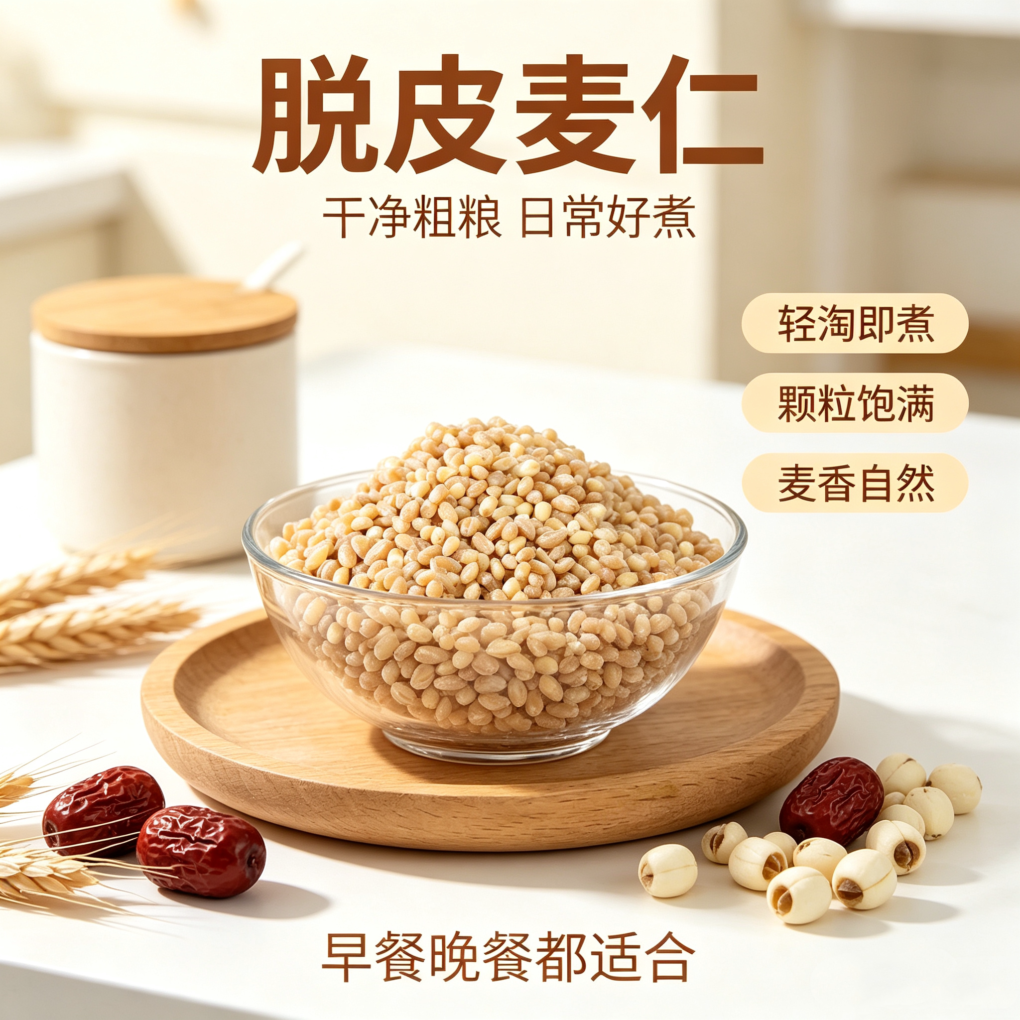 农家新鲜脱皮麦仁早餐熬粥