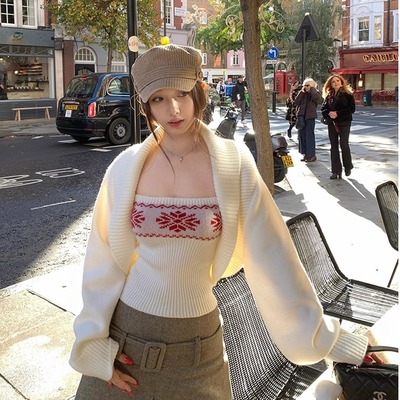 板栗可可Bankelili'雾岛观雪'费尔岛坎肩罩衫/吊带针织两件套女冬