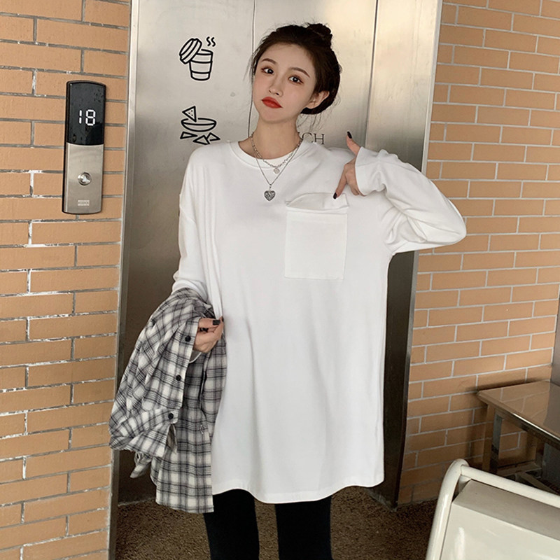 Real price long sleeve T-shirt women's versatile Korean round neck with bottom coat NEW