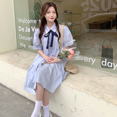 Real price ~ shirt dress Korean new age reducing bubble sleeve loose medium length Baby Dress