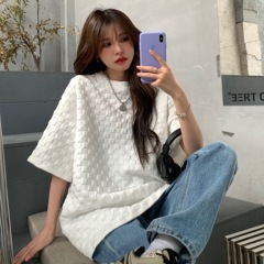 Real price - early spring new women's fashion white short sleeve T-shirt loose Korean creative basic fashion