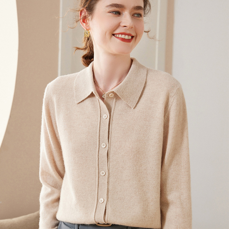 POLO领山羊绒开衫衬衣女装