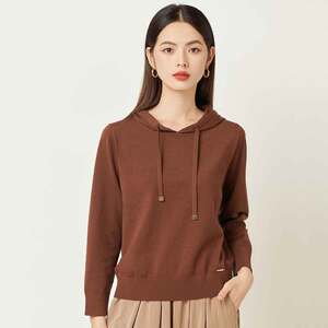 宝迪莱丝正品2024秋冬莱赛尔天丝针织衫女长袖连帽毛衫休闲毛衣