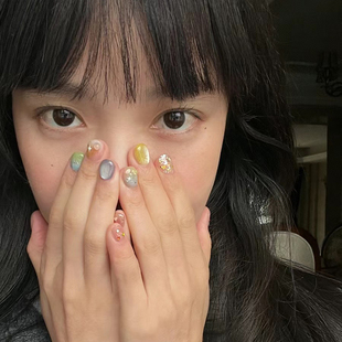 早春纯手工定制成品多巴胺穿戴甲猫眼宝石爆闪晕染小众短款 美甲贴