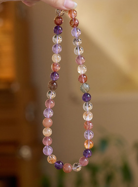 天然多巴胺多宝水晶项链女感圆珠天然超七紫水晶项链时尚