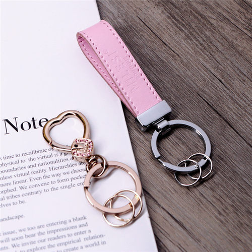 米勒斯心形水钻钥匙扣皮绳金属