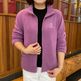 奥粒绒外套女秋冬新款 中年妈妈时尚 摇粒绒开衫 加厚双面绒上衣大码