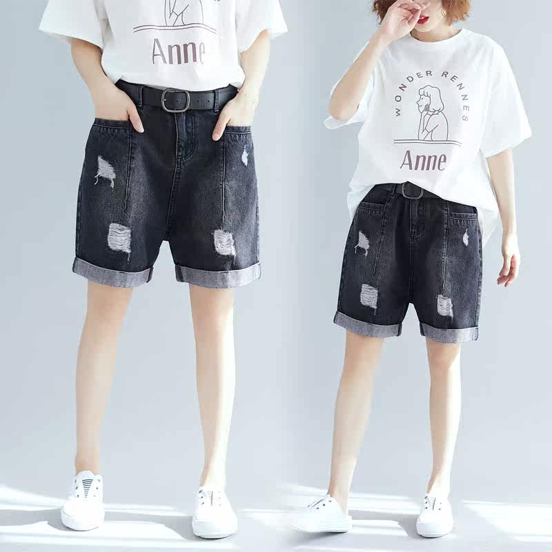 高腰牛仔短裤女破洞2019夏季新款胖mm韩版大码宽松阔腿显瘦五分裤|msdalam kategori Butik wanita / wanita, seluar, seluar santai - dari Buy2taobao.com untuk memberikan perkhidmatan ejen Taobao profesional membeli