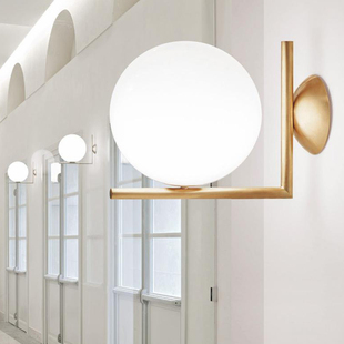 北欧设计师 IC 极简客厅背景墙卧室床头阳台楼梯圆球壁灯玻璃灯罩