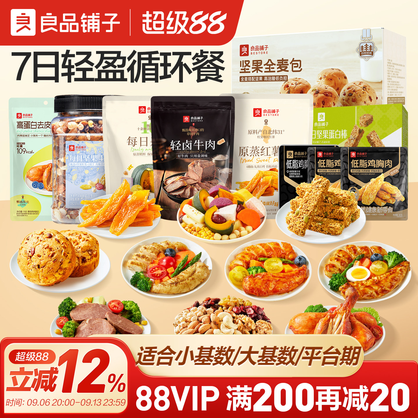 良品铺子7天碳循环轻食套餐健身高蛋白即食代餐饱腹解馋零食休闲