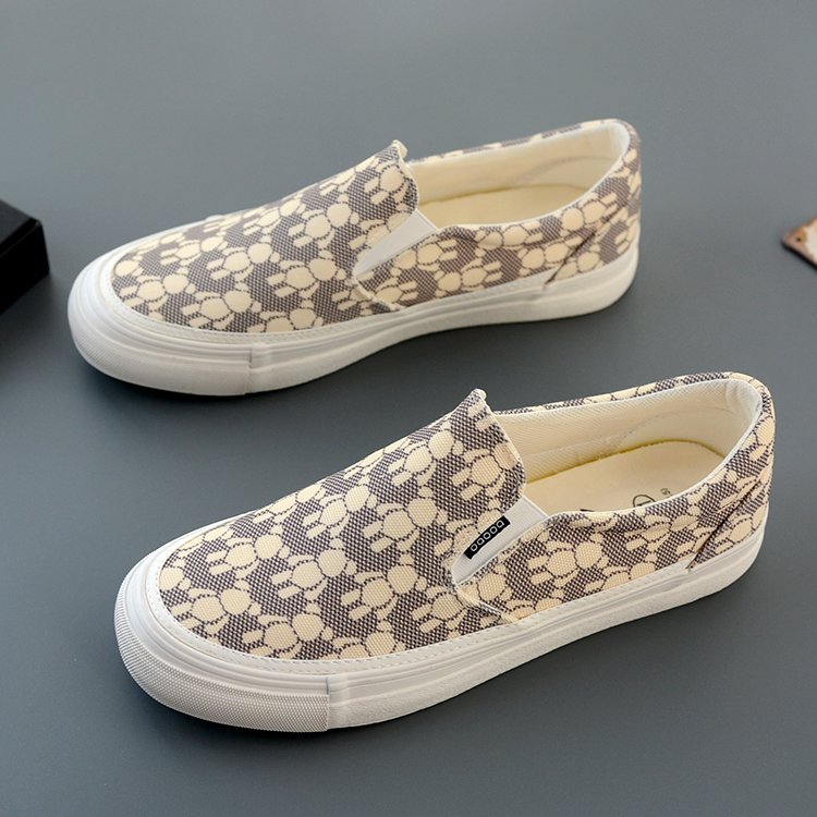 小熊图案设计感布鞋休闲轻便透气一脚蹬无鞋带薄款布面低帮懒人鞋